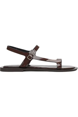 Estro Schoenen, Dames, Bruin, 38 EU, Leer, Bruine Lakleren Sandalen voor Dames met Dunne Bandjes