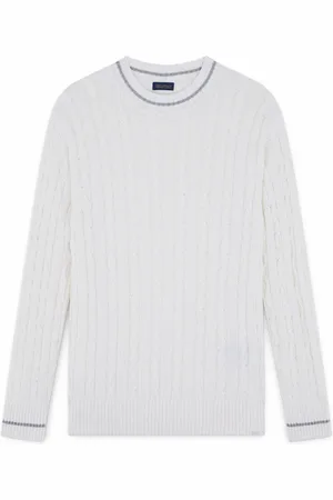 Paul & Shark Truien, Heren, Wit, S, Katoen, Luxe Katoen Kasjmier Sweater met Inlays