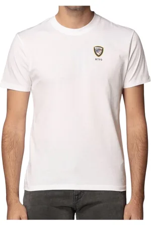 Blauer Tops, Heren, Wit, S, Katoen, Wit Nypd Logo T-shirt met korte mouwen