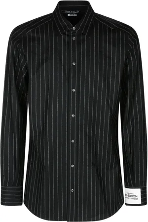 Dolce & Gabbana Overhemden, Heren, Zwart, L, Wol, Zwarte Gestreepte Overhemd Klassieke Kraag