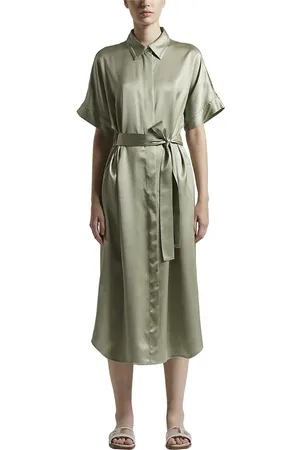 PESERICO SIGN Kleedjes, Dames, Groen, 3Xs, Satijn, Viscose satijnen midi-jurk