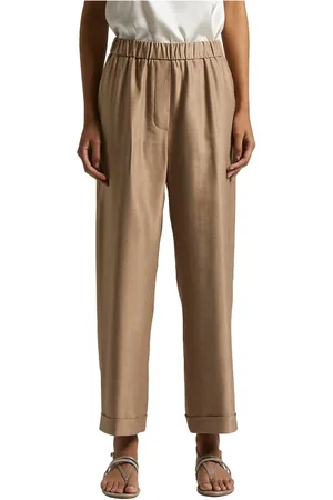 PESERICO SIGN Broeken, Dames, Bruin, 2Xs, Linnen, Glanzende viscose-linnen gabardine broek