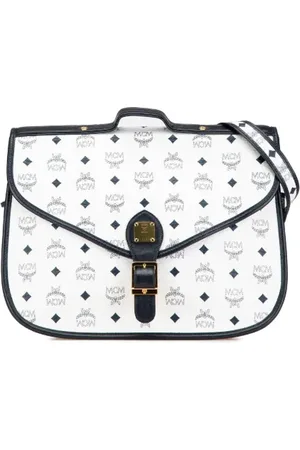 MCM Pre-owned, Dames, Wit, ONE Size, Leer, Tweedehands Canvas handtassen