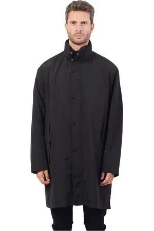 Armani Exchange Mantels, Heren, Zwart, L, Polyester, Zwarte lange jas met capuchon