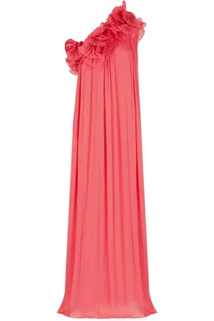 Costarellos Kleedjes, Dames, Rood, M, Rode Een-Schouder Bloemenjurk met Lurex
