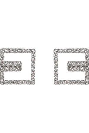 Elisabetta Franchi Accessoires, Dames, Grijs, ONE Size, Zilveren oorbellen met strass inleg