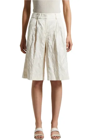 PESERICO SIGN Korte broeken, Dames, , L, Linnen, Verpletterde linnen satijnen Bermuda shorts