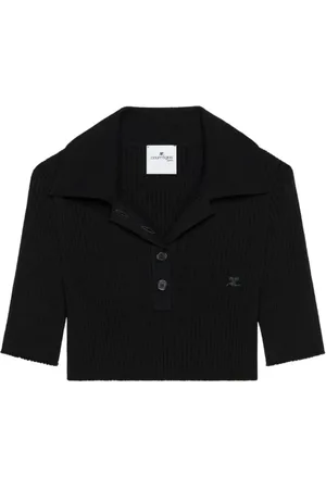 Courrèges Tops, Dames, Zwart, L, Zwarte Crop Polo Top