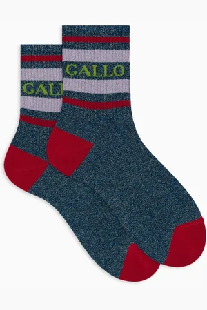 Gallo Ondergoed, unisex, Veelkleurig, S, Katoen, Unisex korte blauwe katoenen en glitter sokken met tweekleurig streep patroon