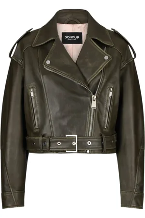 Dondup Jassen, Dames, Groen, S, Leer, Lamsleren Modieuze Jas