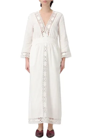 Isabel Marant Kleedjes, Dames, Wit, M, Katoen, Elegante Witte Kant Maxi Jurk