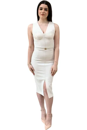 Elisabetta Franchi Kleedjes, Dames, Wit, XL, Jurk met Riem