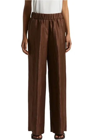 PESERICO SIGN Broeken, Dames, Bruin, 2Xl, Linnen, Broek in gekreukeld technisch linnen keper