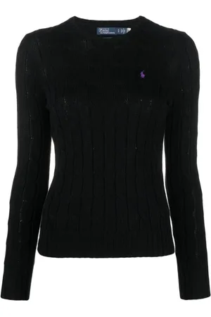 Ralph Lauren Truien, Dames, Zwart, M, Katoen, Zwarte Gebreide Trui met Pony Motief