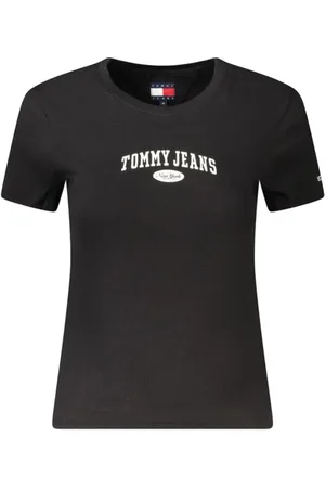 Tommy Hilfiger Tops, Dames, Zwart, S, Katoen, Zwart Logo Print Katoenen T-shirt