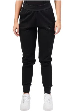 Armani Exchange Broeken, Dames, Zwart, XS, Katoen, Zwarte Elastische Taille Joggers