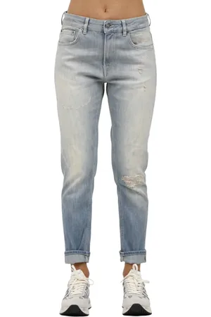 Dondup Jeans, Dames, Blauw, W29, Denim, Mila Carrot Denim Jeans met Distressed Details