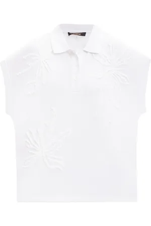 Twin-Set Tops, Dames, Wit, L, Pailletten, Witte Polo T-shirt met kraal- en paillettenborduurwerk