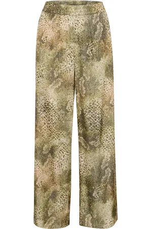Gestuz Broeken, Dames, Groen, XS, Gouden Slang Wijde Broek