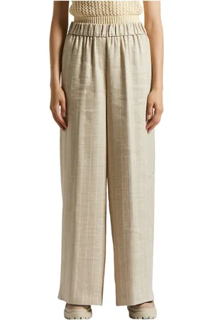 PESERICO SIGN Broeken, Dames, , M, Linnen, Gestreepte technische linnen broek met elastische taille