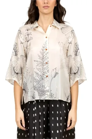 ALYSI Blouses & Shirts, Dames, Wit, M, Zijden Fantasie Korte Mouw Shirt