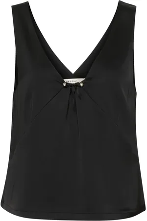Gestuz Tops, Dames, Zwart, L, Elegante Zwarte Top met Schouderbandjes