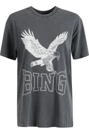 ANINE BING Tops, Dames, Zwart, XS, Katoen, Adelaar Grafische Katoenen T-shirt