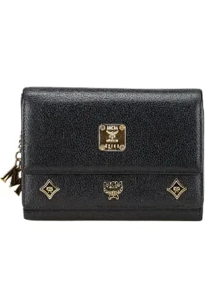 MCM Pre-owned, Dames, Zwart, ONE Size, Leer, Tweedehands leren portemonnees