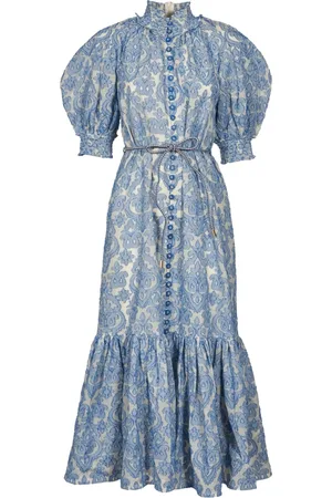ZIMMERMANN Kleedjes, Dames, Blauw, L, Katoen, Blauwe Lantaarn Midi Jurk