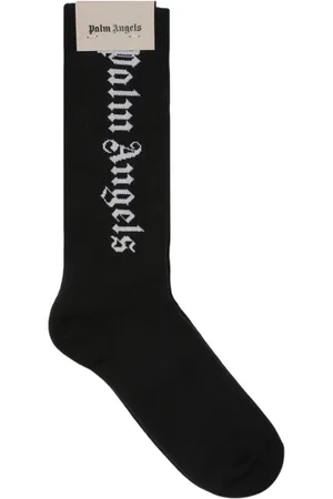 Palm Angels Ondergoed, Heren, Zwart, M, Katoen, Zwarte Logo Intarsia Sokken Ondergoed