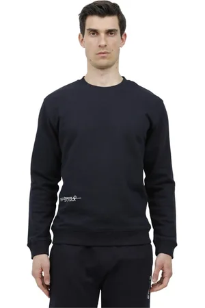 Dondup Truien, Heren, Blauw, M, Gedrukte Crewneck Sweater Zijdesign