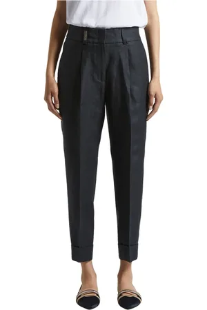 PESERICO SIGN Broeken, Dames, Blauw, 2Xs, Linnen, Effen gekleurde zuivere linnen gabardine broek