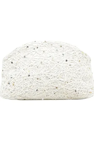 PESERICO SIGN Tassen, Dames, Wit, ONE Size, Pailletten, Geborduurde stoffen clutch met pailletten