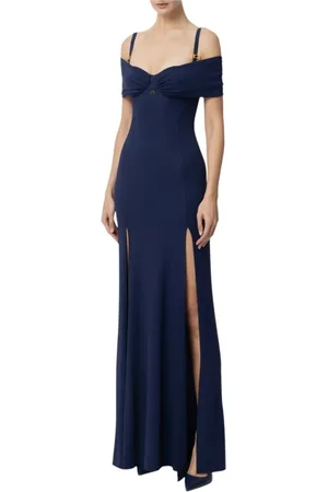 Elisabetta Franchi Kleedjes, Dames, Blauw, S, Elegante Bloemenprint Jurk
