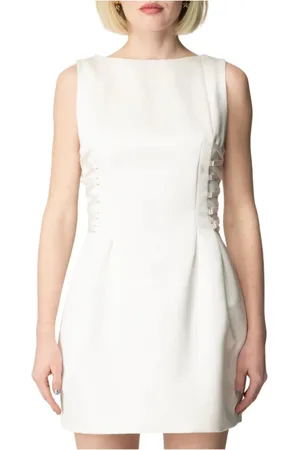 Elisabetta Franchi Kleedjes, Dames, Wit, L, Leer, Stijlvolle Korte Jurk met Monogram Voering