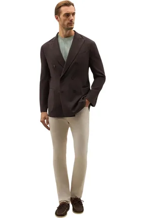 Boglioli Jassen, Heren, Bruin, XL, Wol, Hoogwaardige Crêpe wollen double-breasted K-jas