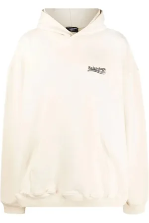 Balenciaga Sweatshirts & Hoodies, Heren, , M, Katoen, Crème Logo Print Katoenen Hoodie