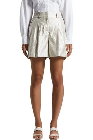 PESERICO SIGN Korte broeken, Dames, , L, Katoen, Metallic effect katoenen linnen canvas shorts