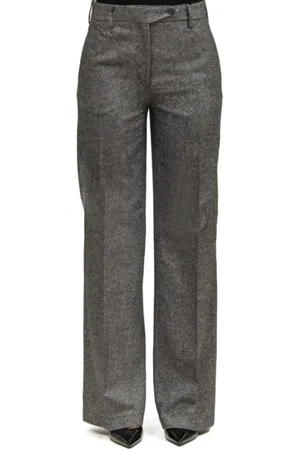 Nº21 Broeken, Dames, Zwart, L, Wol, Melange Wijde Pijpen Wollen Broek