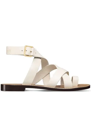 Dior Schoenen, Dames, Wit, 38 EU, Leer, Witte Leren Platte Sandalen