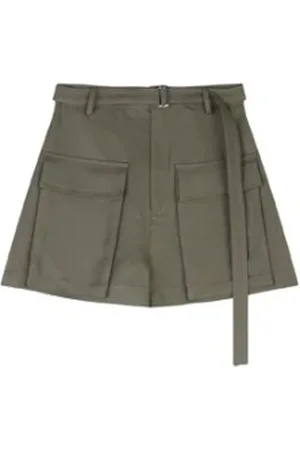 TELA Korte broeken, Dames, Groen, S, Linnen, Groene Viscose en Linnen Bermuda Shorts