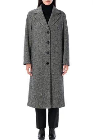 Dolce & Gabbana Mantels, Dames, Zwart, S, Wol, Zwart Melange Visgraatwol Jas