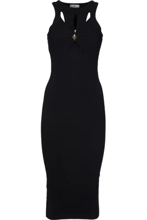 Elisabetta Franchi Kleedjes, Dames, Zwart, XS, Zwarte Midi Jurk met Cut-Out Details