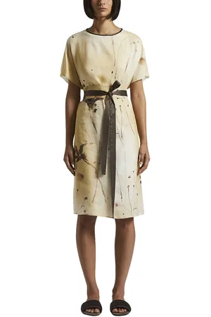 PESERICO SIGN Kleedjes, Dames, , 2Xs, Gedrukte tencel ramie voile midi jurk