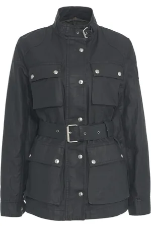 Belstaff Jassen, Dames, Zwart, M, Leer, Zwarte Field Jacket met hoge kraag