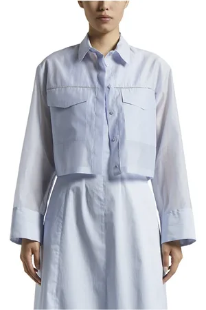 PESERICO SIGN Jassen, Dames, Blauw, 2Xs, Katoen, Mat katoen-zijde organza shirt