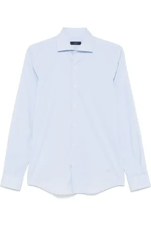 FAY Overhemden, Heren, Blauw, M, Katoen, Heldere Blauwe Franse Kraag Overhemd