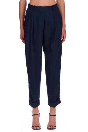 ERMANNO SCERVINO Broeken, Dames, Blauw, M, Polyester, Blauwe Cadis Broek met Twee Plooien