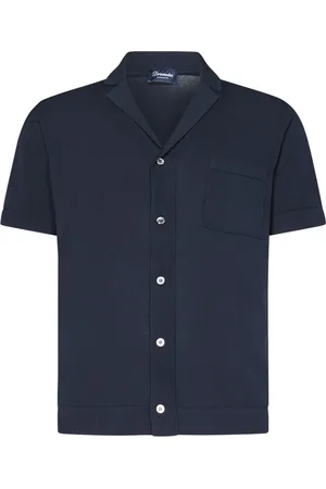 DRUMOHR Overhemden, Heren, Blauw, L, Katoen, Blauw Bowling Shirt Stijlvolle Zak