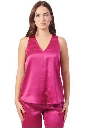 Armani Exchange Tops, Dames, Roze, XL, Satijn, V-hals satijnen top